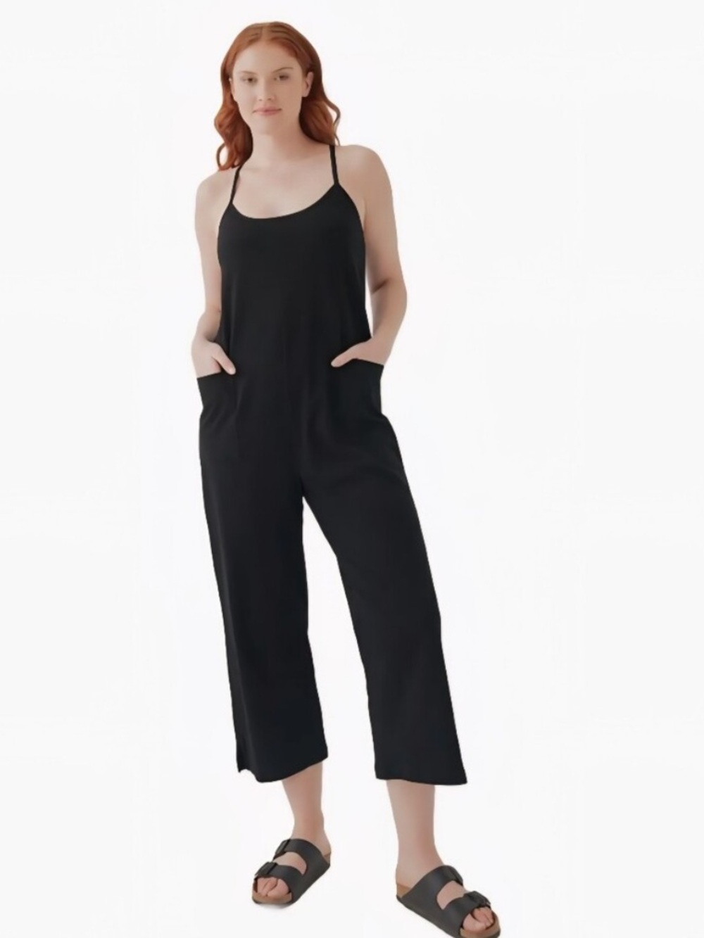 Pact Organic Black Cotton Tank Lounge Jumpsuit, S